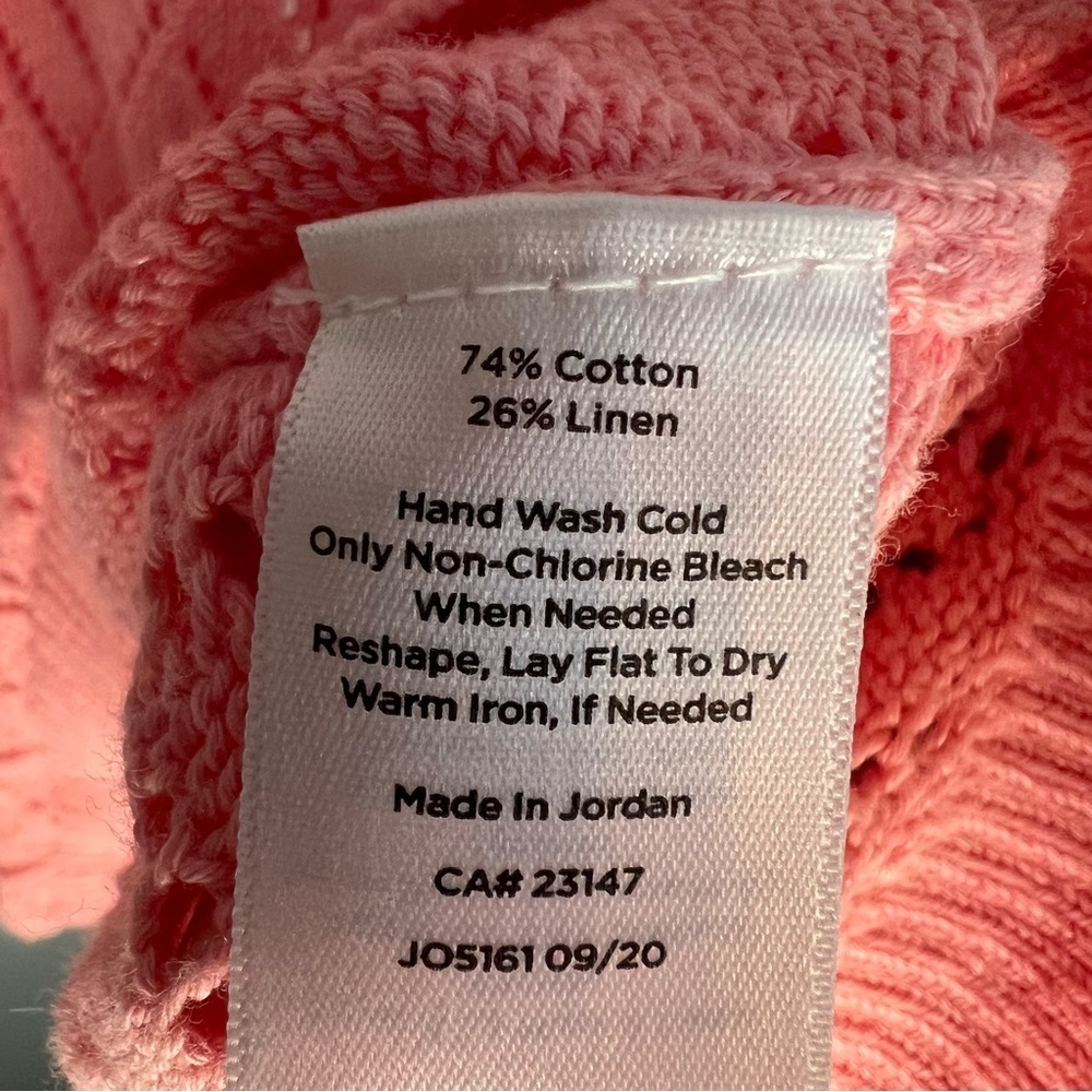 Talbots Womens PINK Open-Knit Chevron Pullover Linen Blend Sweater Sz L 3/4 Slee - Picture 8 of 11